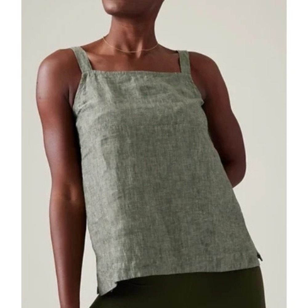 Athleta Voyager 100% Linen Tank Top Aspen Green Adjustable Straps Size Small